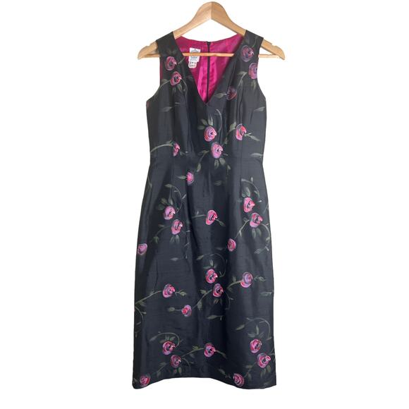 VINTAGE Corey Lynn Calter Women’s Silk Sleeveless Painted Floral Sheath Dress 6 - Picture 1 of 9
